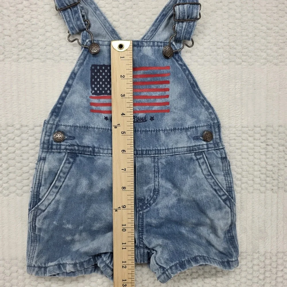 OshKosh Bgosh Vintage Baby Boy Girl Overalls 9M Blue Denim American Flag USA